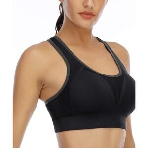 IUGA Sports Bra High Impact Size L Large Women Black Racerback Yoga Fitness